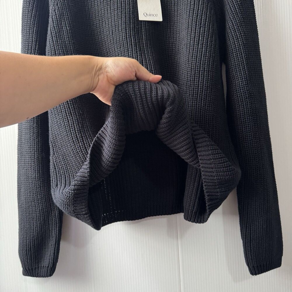 NEW Quince Sz L 100% Organic Cotton Fisherman Crew Neck Black Sweater Women’s - Picture 16 of 16
